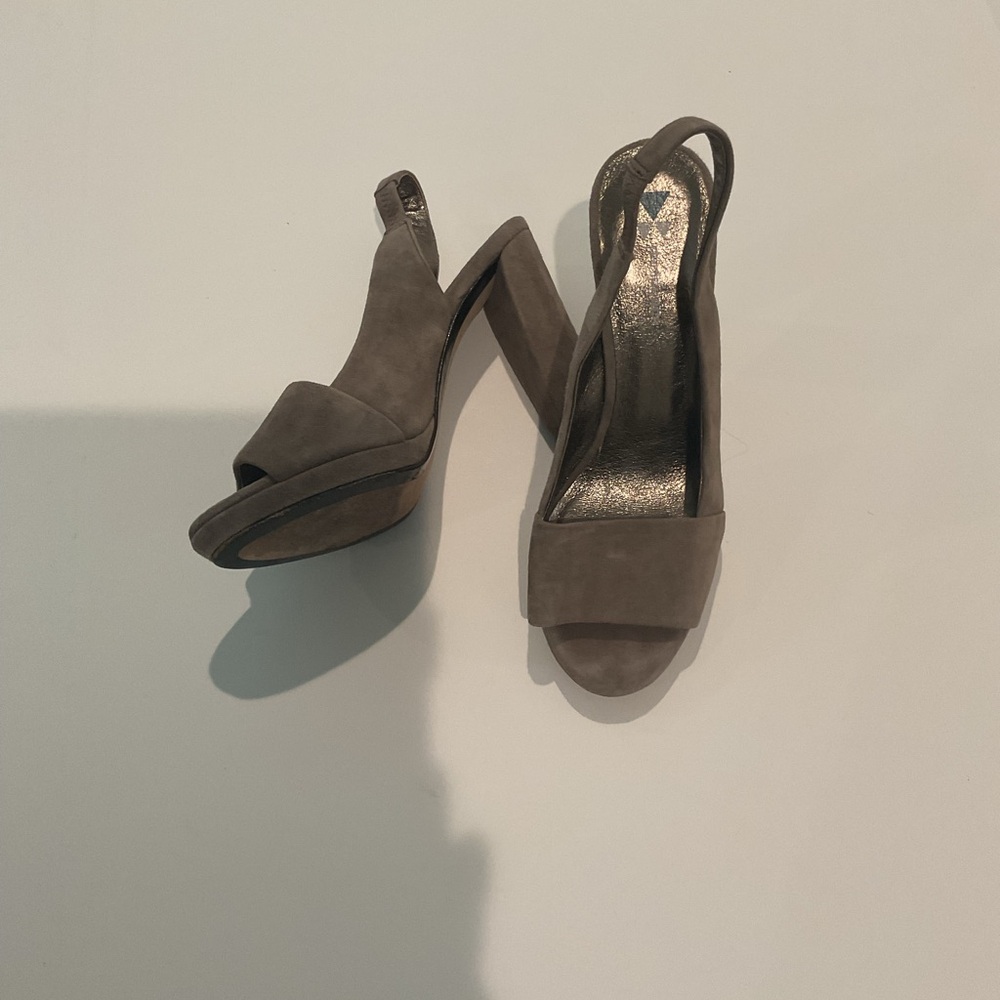 DANIBLACK Tan Suede Open Toe Sling Back. 7 1/2